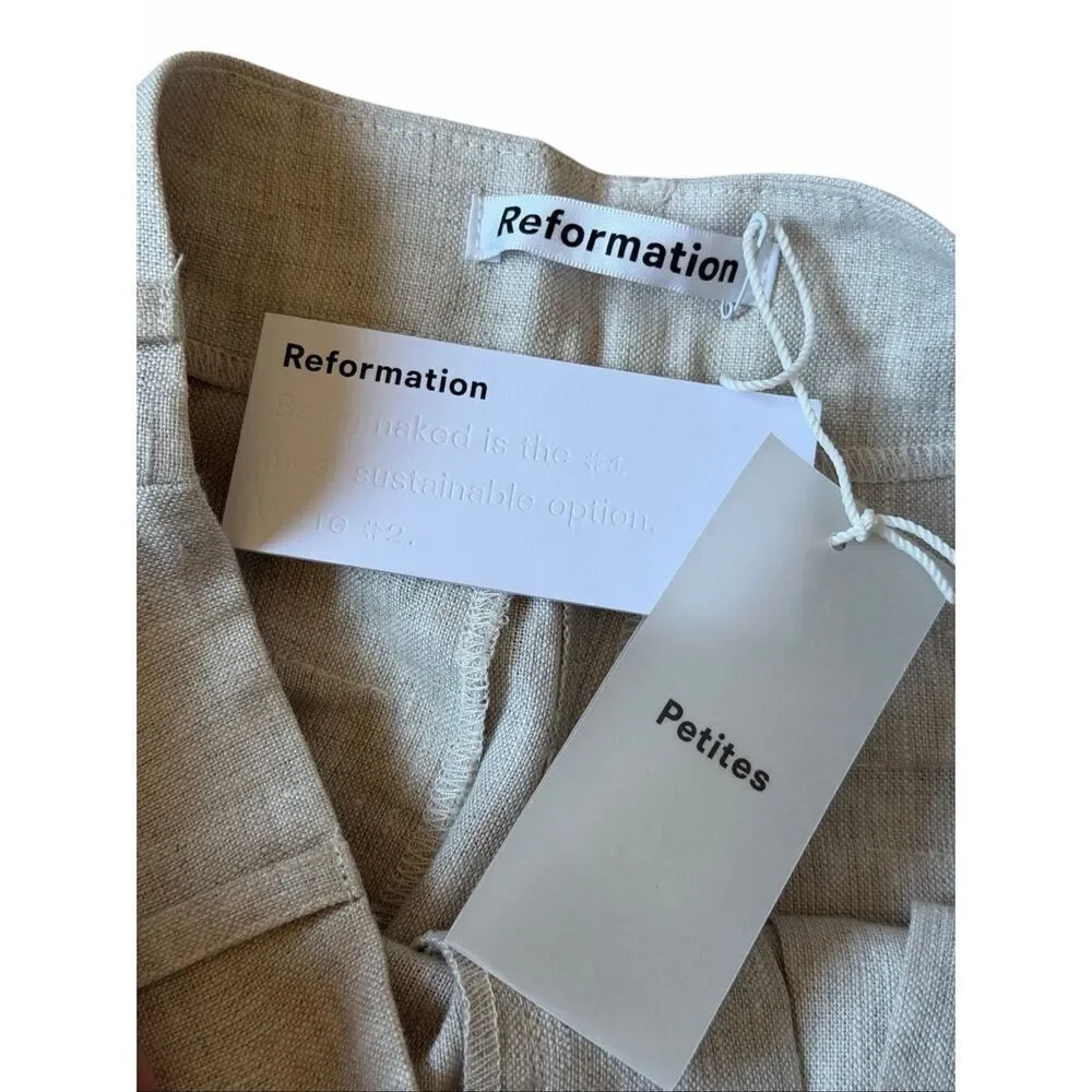 NEW Reformation Vesta Pants Oatmeal Cream Linen 2 Petite 29”